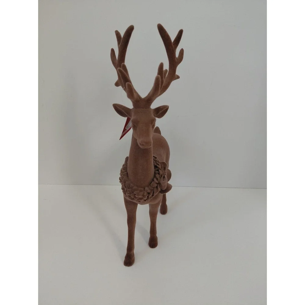 Christmas‎  Flocked Reindeer 12 x 7 Inches Brown NWT